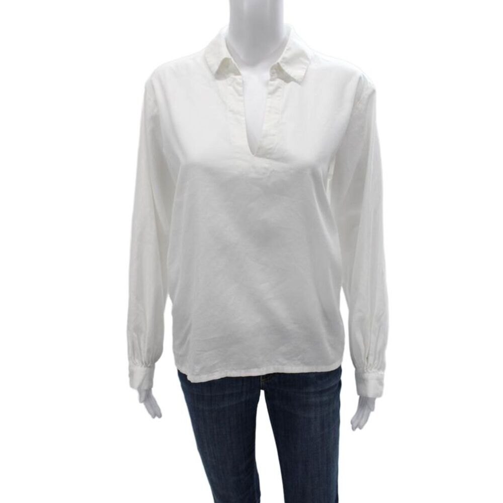 Birds of Paradis Women Basic White Cotton Collared Long Sleeve Blouse Size M